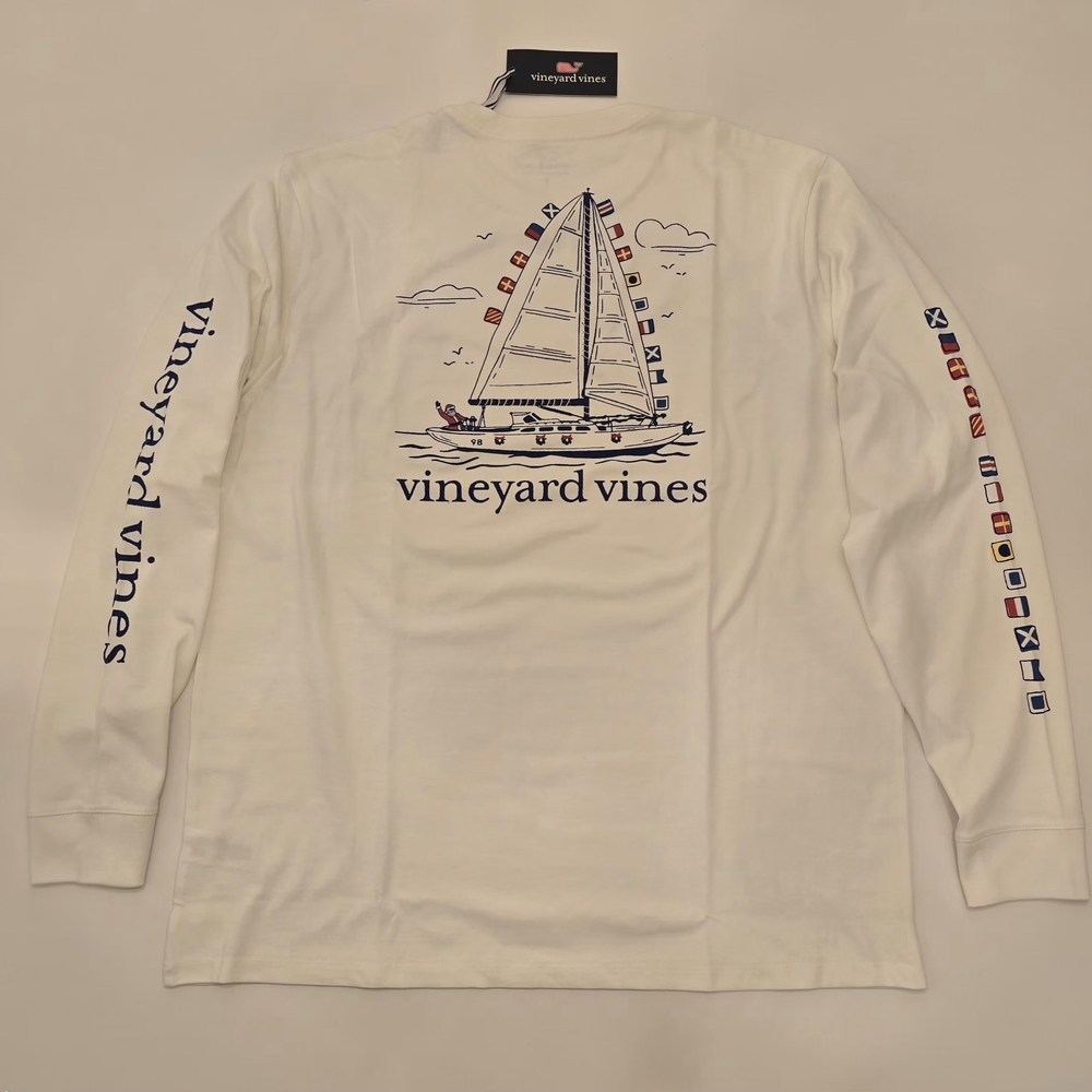 NWT Vineyard Vines Mens Large Christmas Burgees Sailboat Graphic Long Sleeve Tee - Picture 2 of 6
